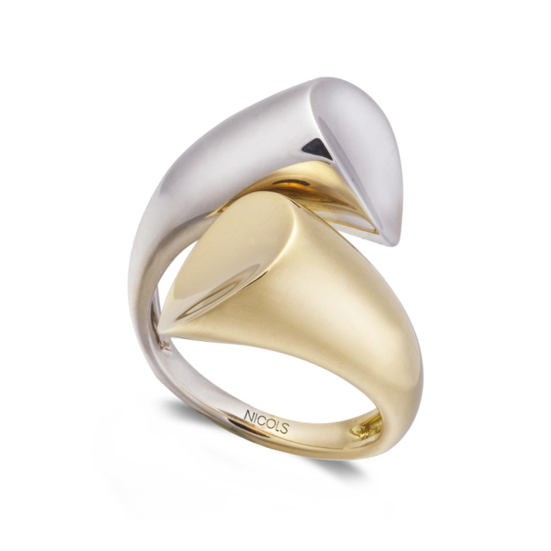Anillo Tu Y Yo Maxi Oro Amarillo Y Blanco - Anillos de Oro Sin Piedras