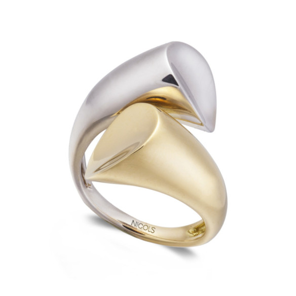 Anillo Tu Y Yo Maxi Oro Amarillo Y Blanco - Anillos de Oro Sin Piedras