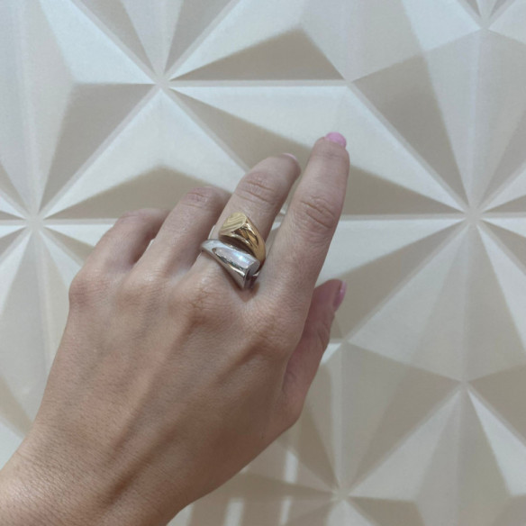 Anillo Tu Y Yo Maxi Oro Amarillo Y Blanco - Anillos de Oro Sin Piedras