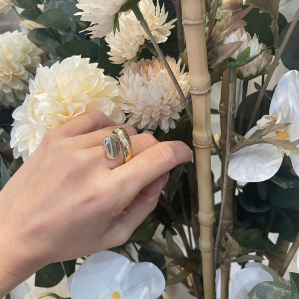 Anillo Tu Y Yo Maxi Oro Amarillo Y Blanco - Anillos de Oro Sin Piedras