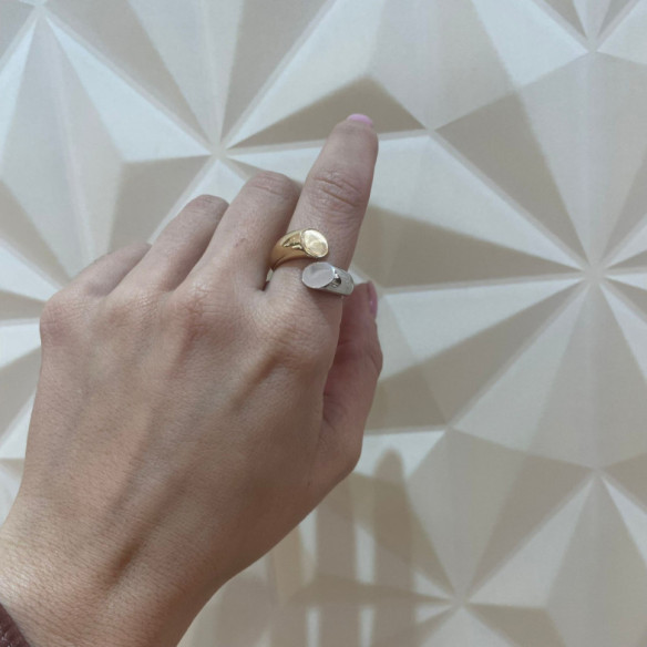 Anillo Tu Y Yo Midi Oro Amarillo Y Blanco - Anillos de Oro Sin Piedras