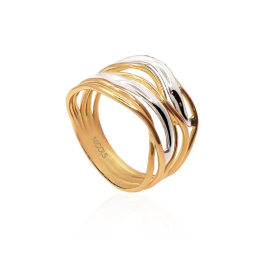 Minimalist Gold Ring 7 Interlocking Wavy Bands - Golden rings without stones