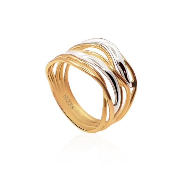 Anillo Oro Minimalista 7 Bandas Onduladas Entrelazadas - Anelli d'oro senza pietre