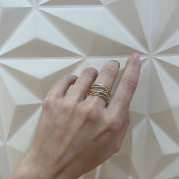 Anillo Oro Minimalista 7 Bandas Onduladas Entrelazadas - Anelli d'oro senza pietre