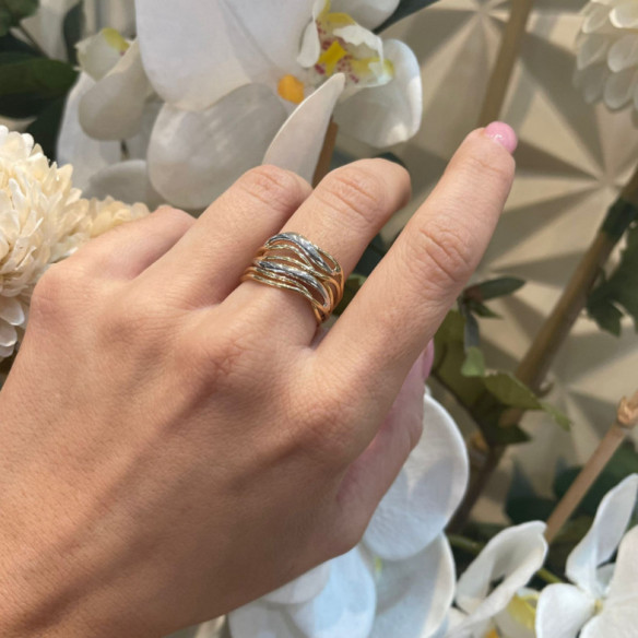 Anillo Oro Minimalista 7 Bandas Onduladas Entrelazadas - Anelli d'oro senza pietre