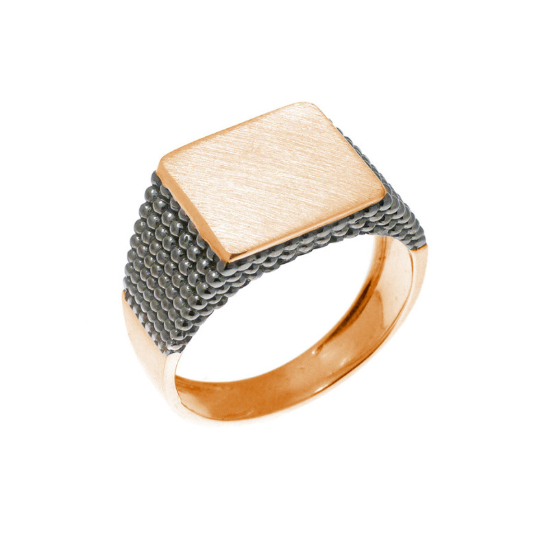 Sello Oro Rosa Cuadrado Bolas Mate - Anillos de Hombre Sellos