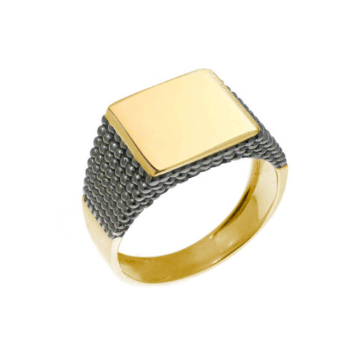 Sello Oro Cuadrado Bolas Moderno - Anillos de Hombre Sellos