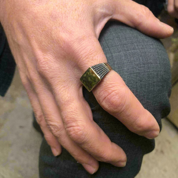 Sello Oro Cuadrado Bolas Moderno - Anillos de Hombre Sellos