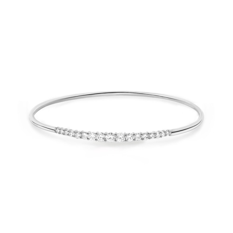 Brazalete Tubo Redondo Oro Blanco Eloise 17 Diamantes - Brazaletes de Oro
