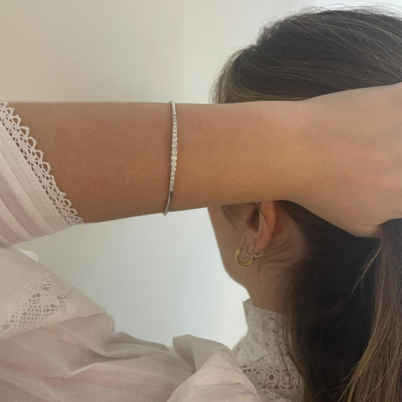Brazalete Tubo Redondo Oro Blanco Eloise 17 Diamantes - Brazaletes de Oro
