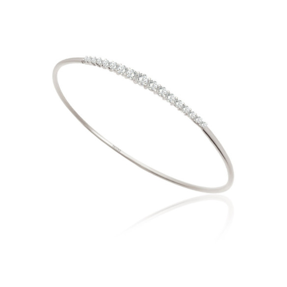 Brazalete Tubo Redondo Oro Blanco Eloise 17 Diamantes - Brazaletes de Oro