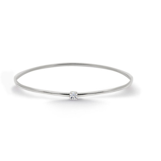 Brazalete Tubo Redondo Oro Blanco Eloise 1 Diamante - Brazaletes de Oro