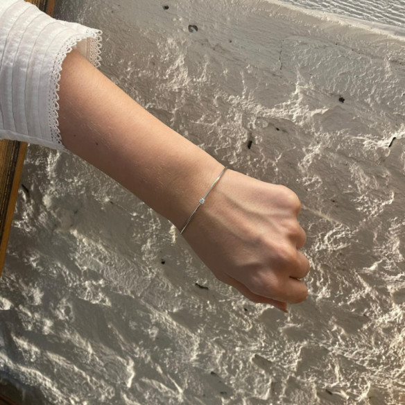 Brazalete Tubo Redondo Oro Blanco Eloise 1 Diamante - Braccialetti d'oro