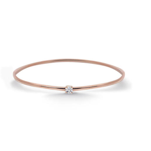 Brazalete Tubo Redondo Oro Rosa Eloise 1 Diamante - Brazaletes de Oro