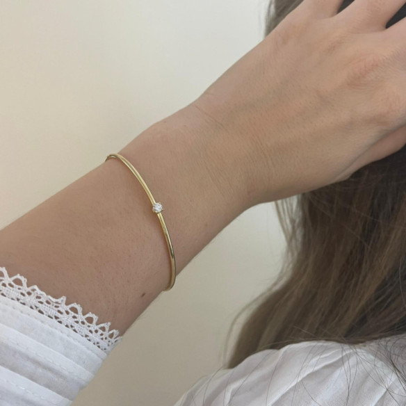 Brazalete Tubo Redondo Oro Rosa Eloise 1 Diamante - Brazaletes de Oro