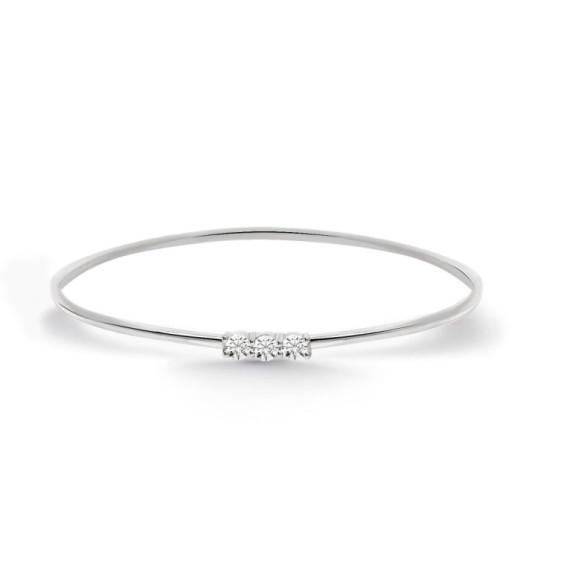 Brazalete Tubo Redondo Oro Blanco Eloise 3 diamantes - Brazaletes de Oro