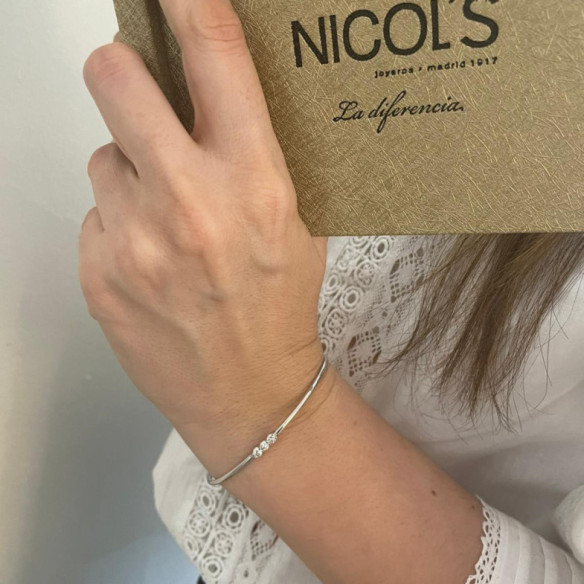 Brazalete Tubo Redondo Oro Blanco Eloise 3 diamantes - Braccialetti d'oro