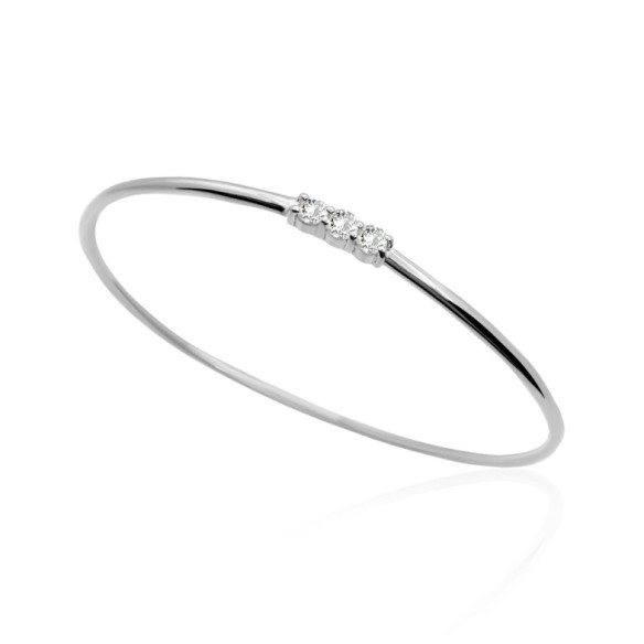 Brazalete Tubo Redondo Oro Blanco Eloise 3 diamantes - Braccialetti d'oro