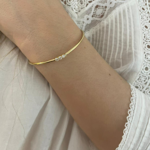 Bracelet Tube Round Gold Yellow 3 Diamonds Eloise - Gold bracelets