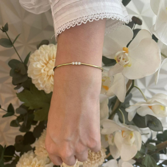 Brazalete Tubo Redondo Oro Amarillo Eloise 3 diamantes - Pulseiras de ouro
