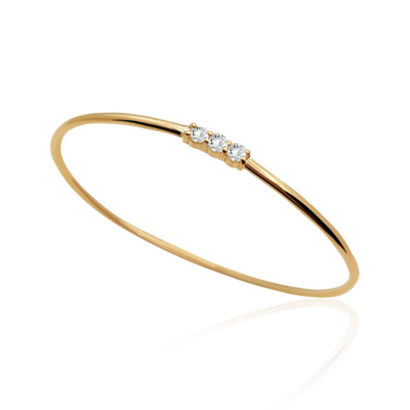 Brazalete Tubo Redondo Oro Amarillo Eloise 3 diamantes - Brazaletes de Oro