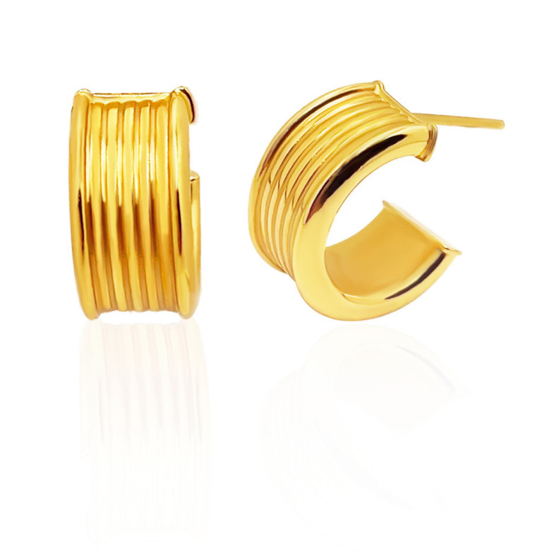 Pendientes Oro Amarillo Aro Rayado Lined - aros