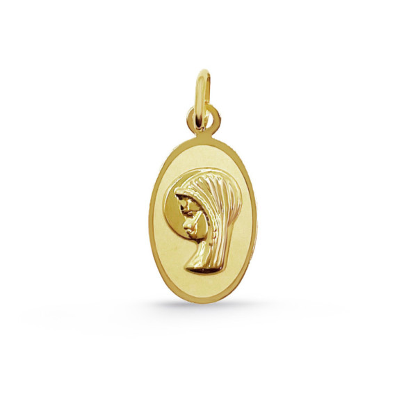 Medalla Virgen Niña Bisel Liso Oval 18K - Medallas de Vírgenes