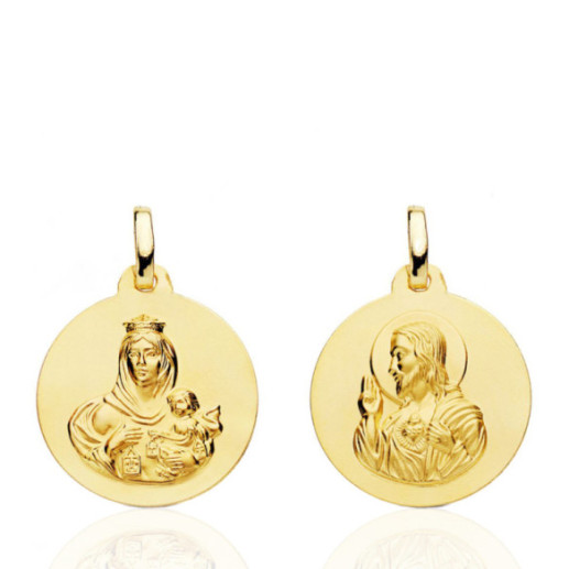 Escapulario 18Mm Virgen Del Carmen Y Corazón De Jesús 18K - Medalhas escapulares