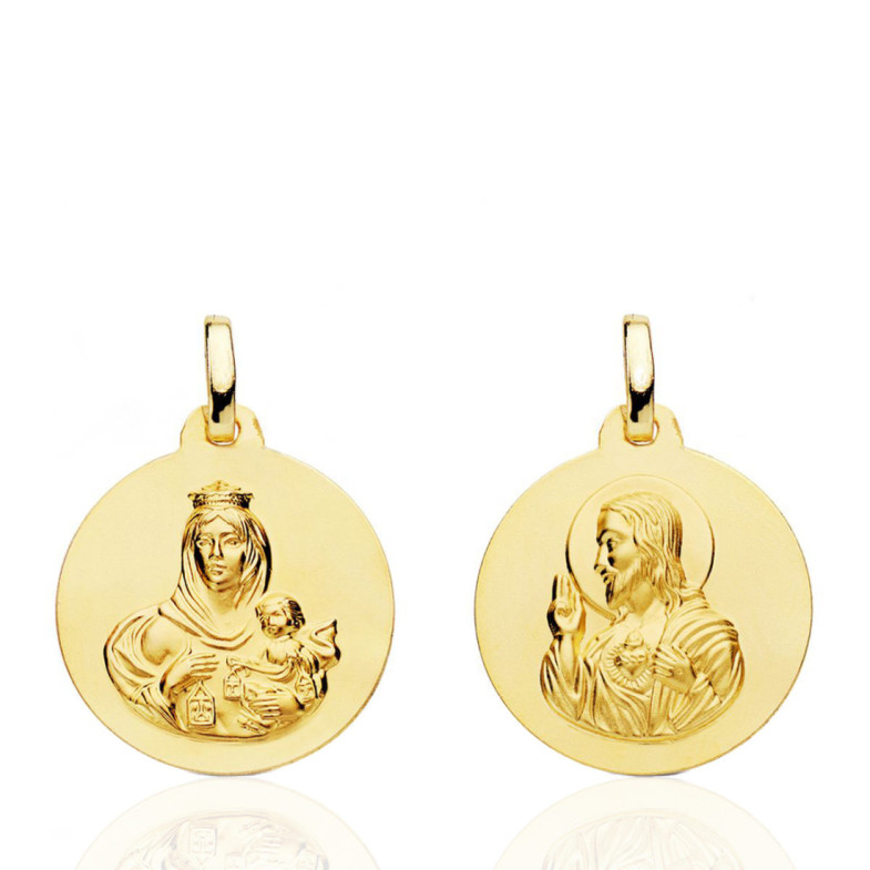 Escapulario 18Mm Virgen Del Carmen Y Corazón De Jesús 18K - Medallas Escapularios