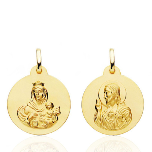 Escapulario 20mm Virgen del Carmen y Corazón de Jesús 18K - Medallas Escapularios