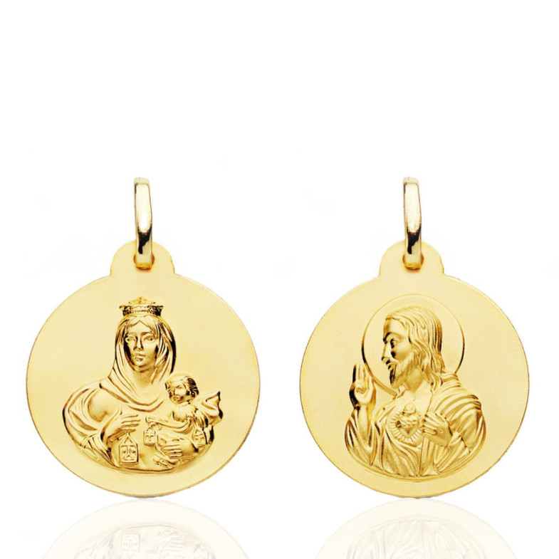 Escapulario 20mm Virgen del Carmen y Corazón de Jesús 18K - Médailles scapulaires