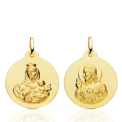 Escapulario 22Mm Virgen Del Carmen Y Corazón De Jesús 18K - Medallas Escapularios
