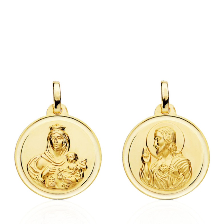 Escapulario 18Mm Virgen Del Carmen Y Corazón De Jesús Bisel 18K - Medaglie scapolari
