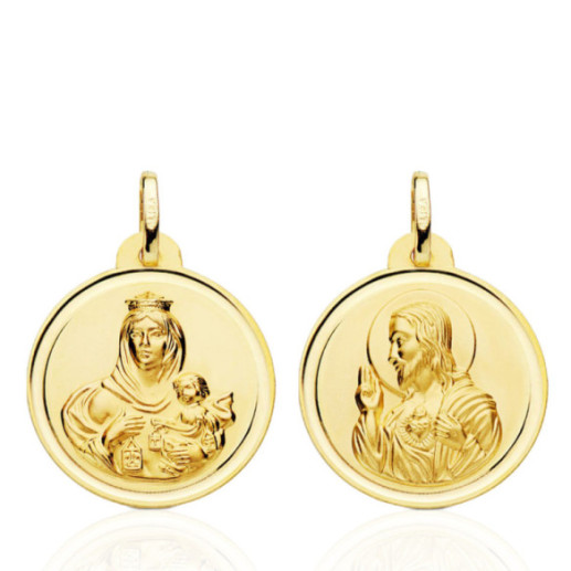 Escapulario 22Mm Virgen Del Carmen Y Corazón De Jesús Bisel 18K - Medallas Escapularios