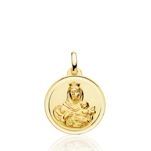 Medalla 18Mm Virgen Del Carmen Bisel Liso 18K - Medallas de Vírgenes