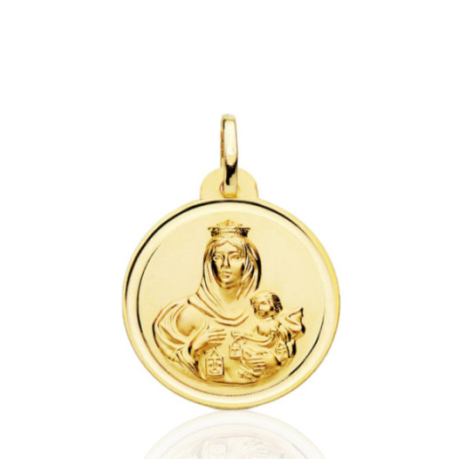 Medalla 22Mm Virgen Del Carmen Bisel Liso 18K - Medallas de Vírgenes