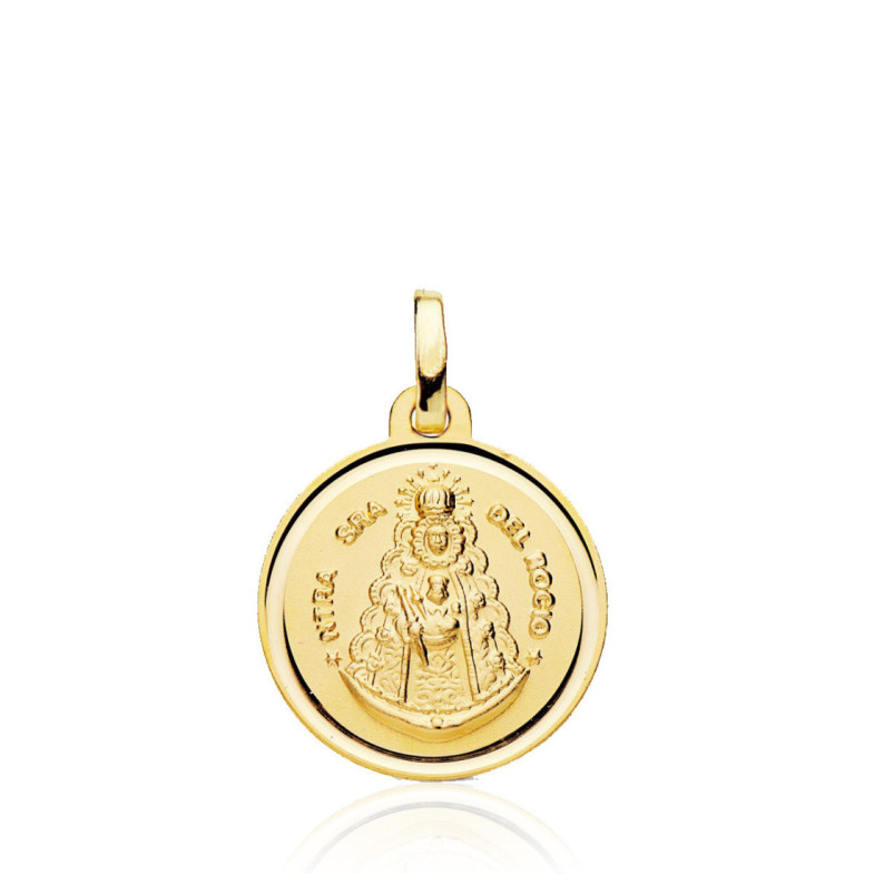 Medalla 18Mm Virgen Del Rocío Bisel Liso 18K - Medallas y Cruces