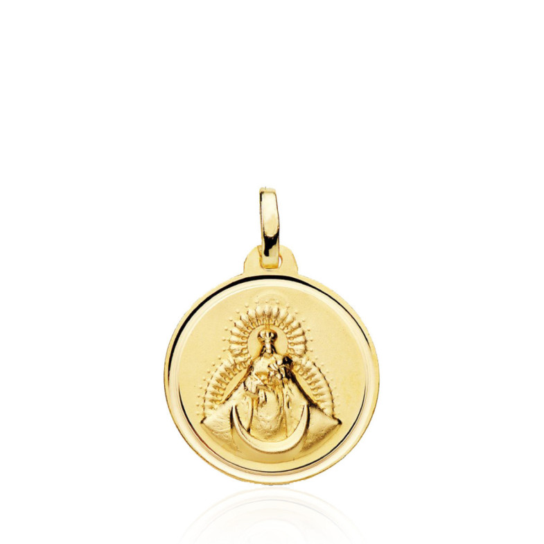 Virgen Del Rosario Medalla 18mm Bisel Liso 18K - Medallas Santoral