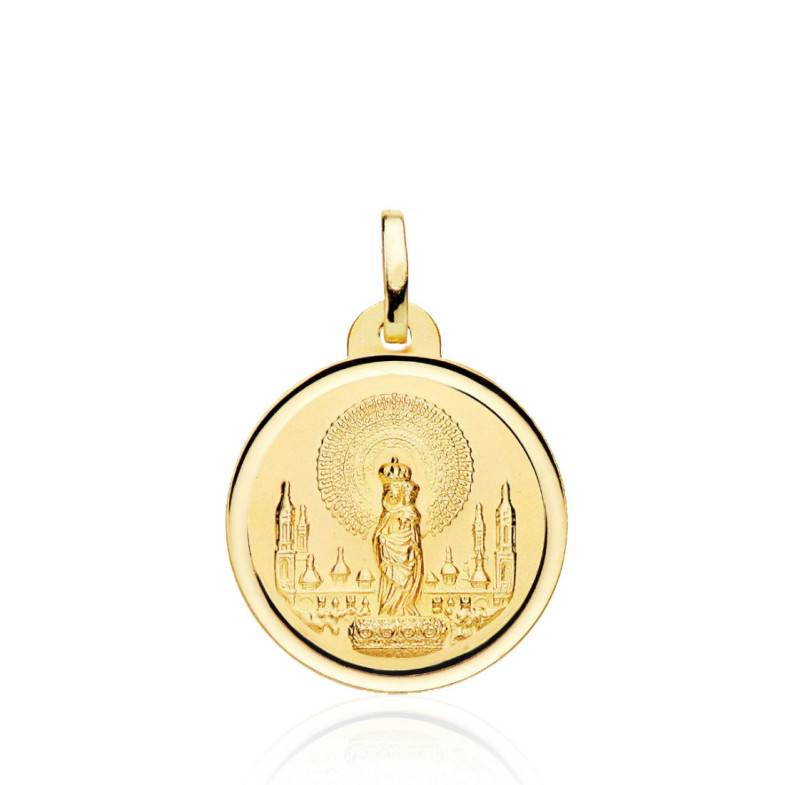 Medalla Virgen Del Pilar Bisel Liso 20mm 18K - Battesimo e gioielli di prima comunione