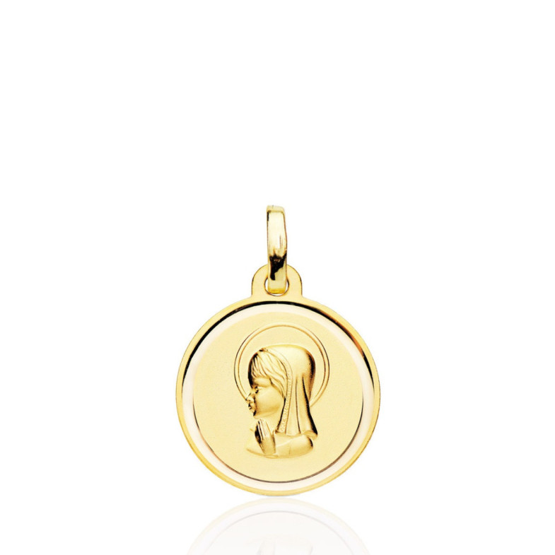 Medalla 16Mm Virgen Niña Bisel Liso 18K - Medallas de Vírgenes