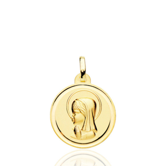 Medalla 18Mm Virgen Niña Bisel Liso 18K - Jungfrau-Medaillen