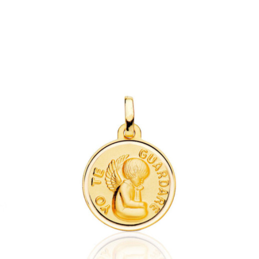 Medalla 16Mm Angel De La Guarda Bisel Liso 18K - Medalhas de Angeles