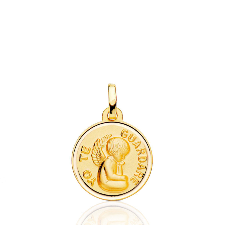 Medalla 16Mm Angel De La Guarda Bisel Liso 18K - Angeles-Medaillen