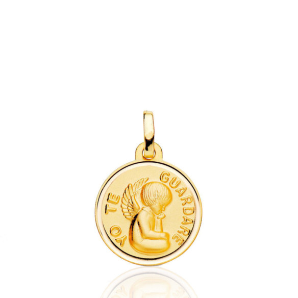 Medalla 16Mm Angel De La Guarda Bisel Liso 18K - Angeles-Medaillen