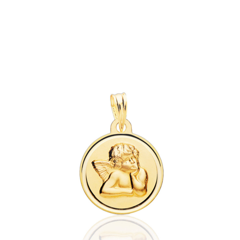 Medalla 14Mm Angel Serafin Bisel Liso 18K - Medalhas de Angeles