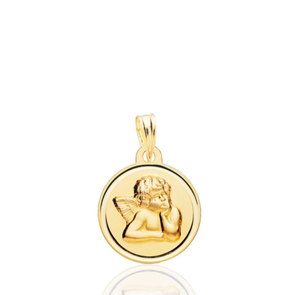 Medalla 14Mm Angel Serafin Bisel Liso 18K - Medalhas de Angeles