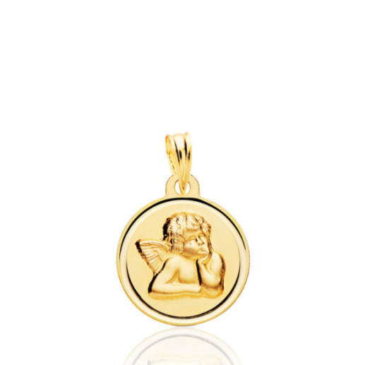 Medalla 16mm Angel Serafin Bisel Liso 18K - Medaglie di Angeles