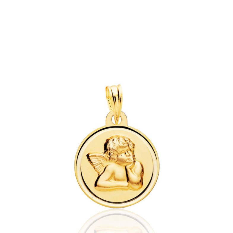 Medalla 16mm Angel Serafin Bisel Liso 18K - Medallas de Ángeles