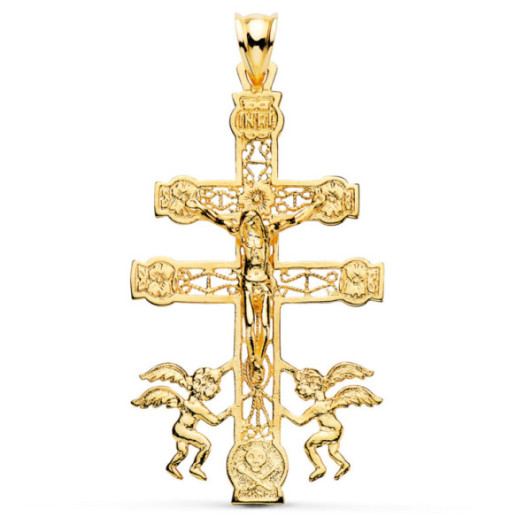 Cross of Caravaca Men´s 18K Gold 49x27mm Engraved - Man Pendants