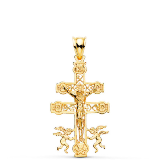 Cruz de Caravaca Oro Hombre 18K 35x20mm Grabado - Pendenti uomo